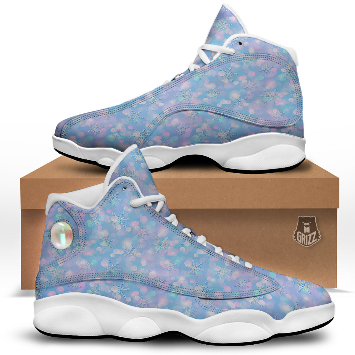 Snowflake Pastel Color Print Pattern White Basketball Shoes-grizzshop