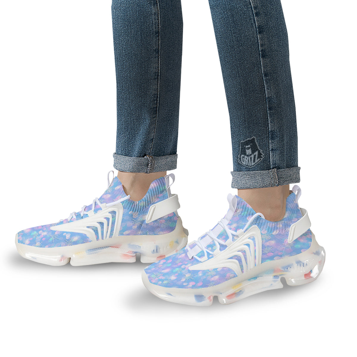 Snowflake Pastel Color Print Pattern White Gym Shoes-grizzshop
