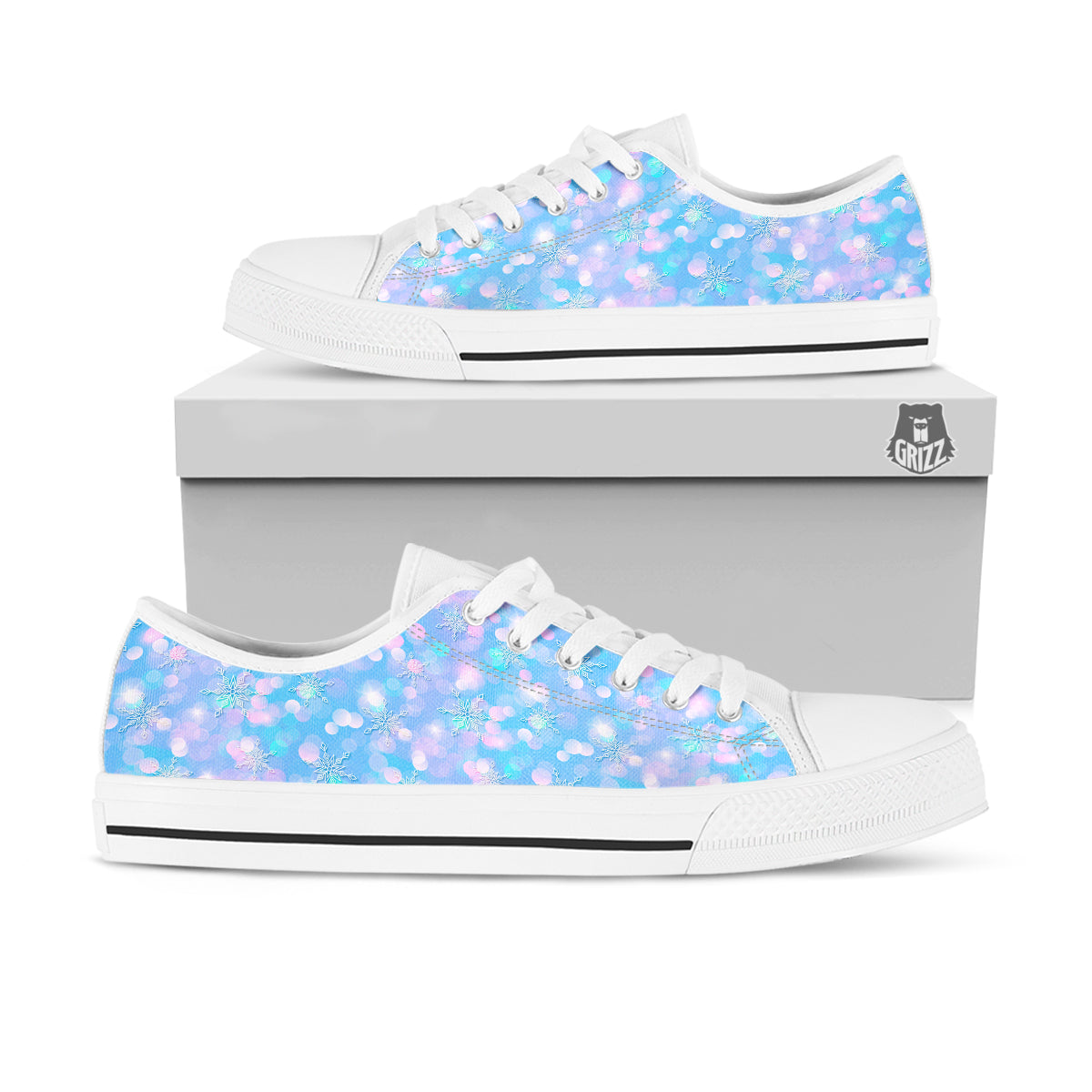 Snowflake Pastel Color Print Pattern White Low Top Shoes-grizzshop