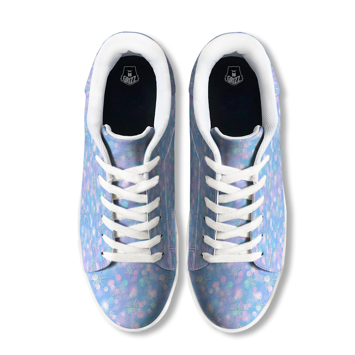 Snowflake Pastel Color Print Pattern White Low Top Sneakers-grizzshop