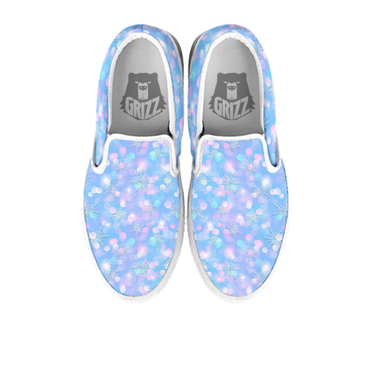 Snowflake Pastel Color Print Pattern White Slip On Shoes-grizzshop