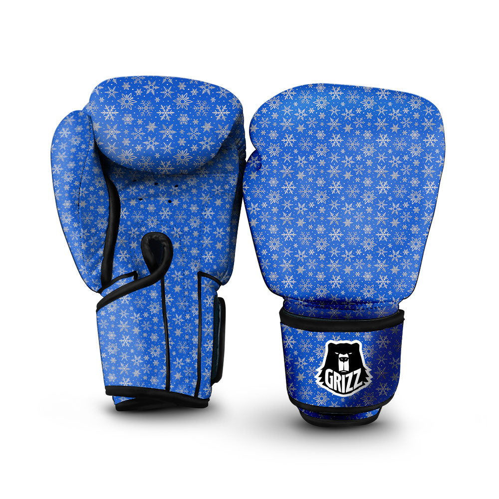 Snowflake Silver And Blue Print Pattern Boxing Gloves-grizzshop