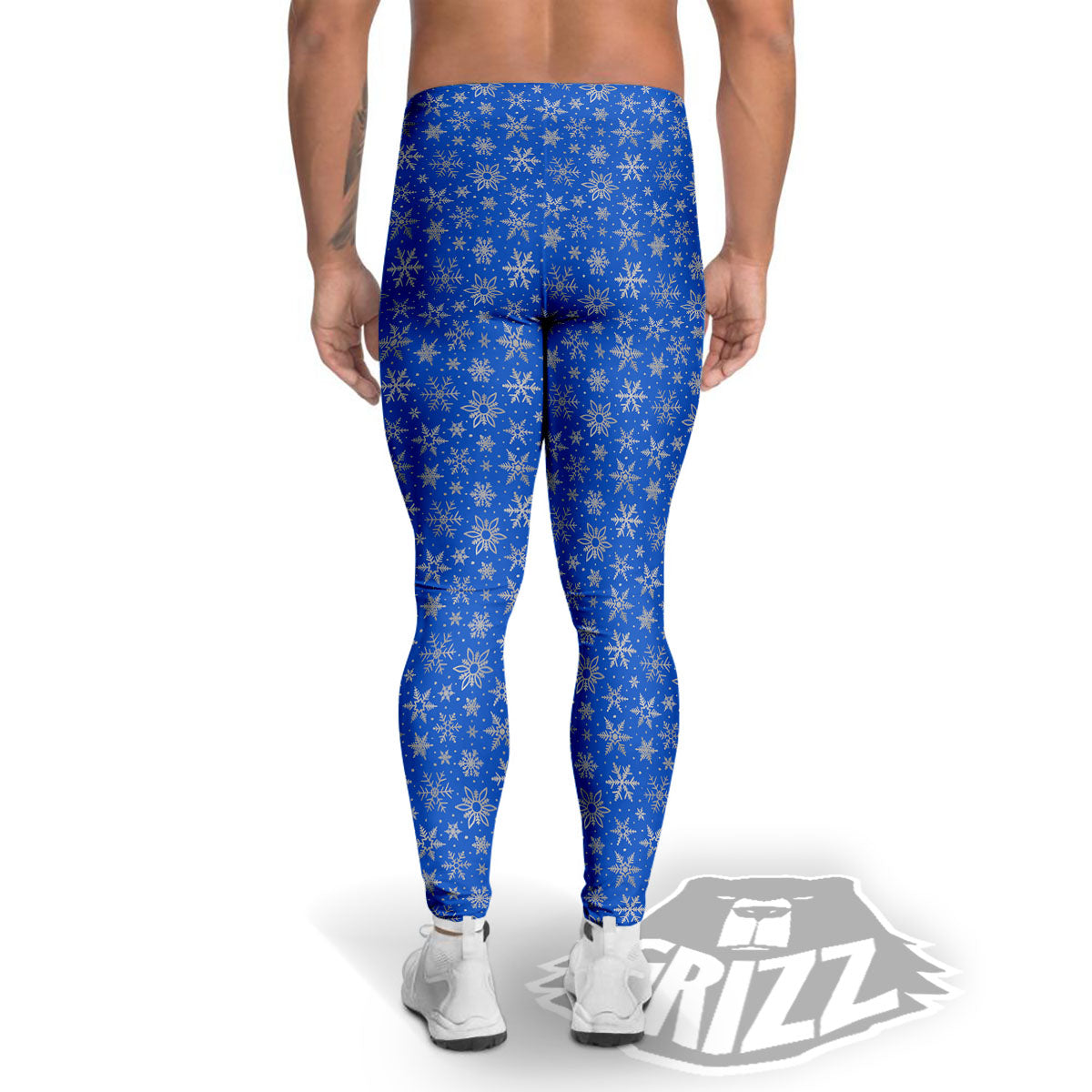 Snowflake Silver And Blue Print Pattern Men's Leggings-grizzshop