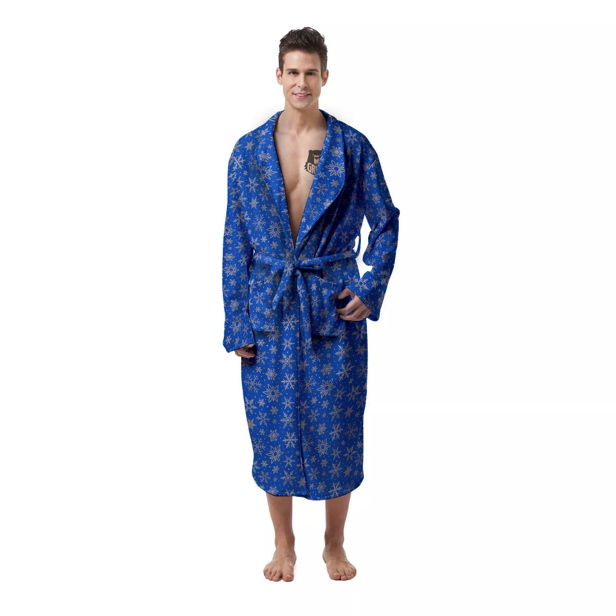 Snowflake Silver And Blue Print Pattern Men's Robe-grizzshop