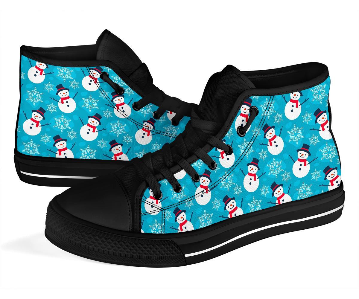 Snowflake Snowman Pattern Print Men Women's High Top Shoes-grizzshop