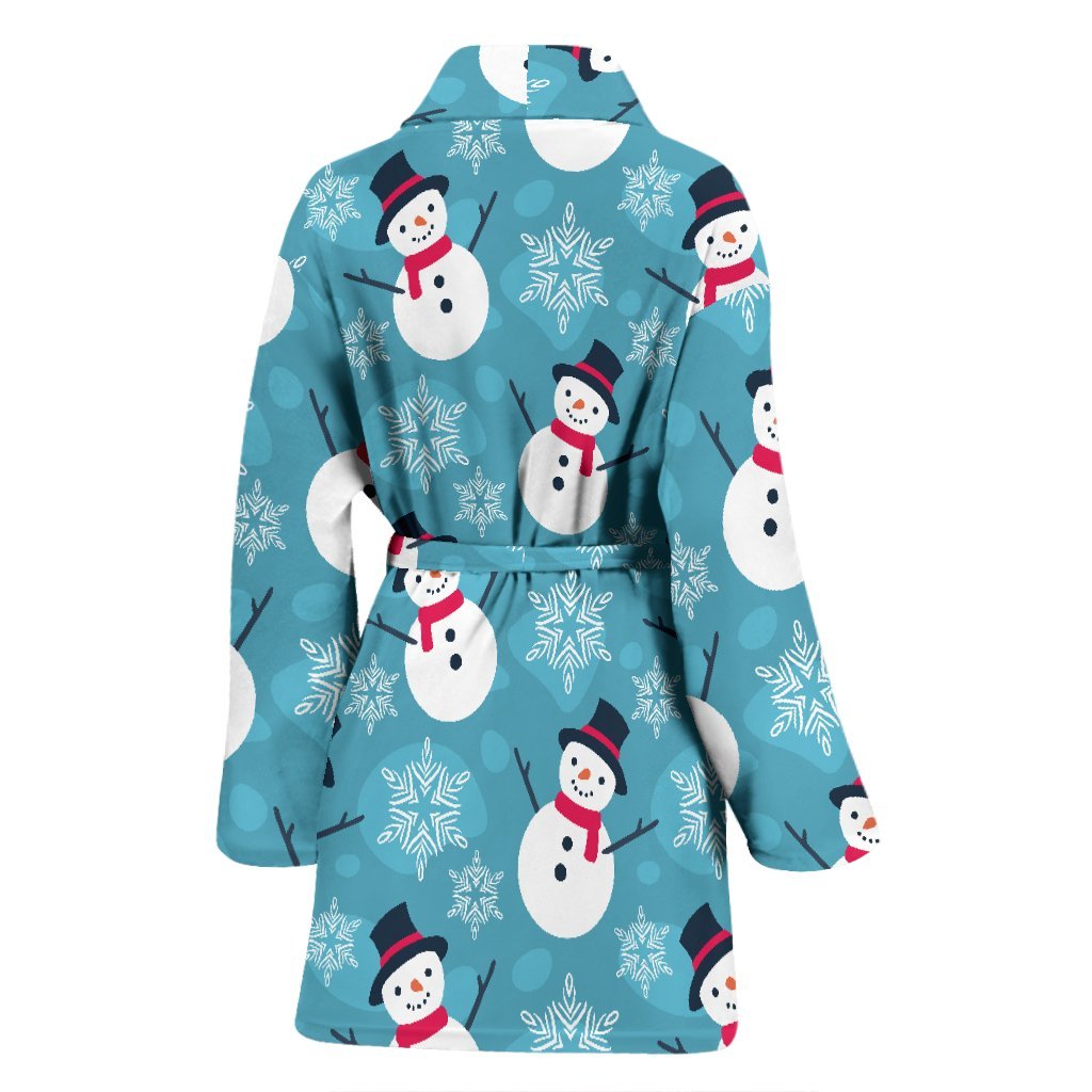 Snowflake Snowman Pattern Print Women Long Robe-grizzshop