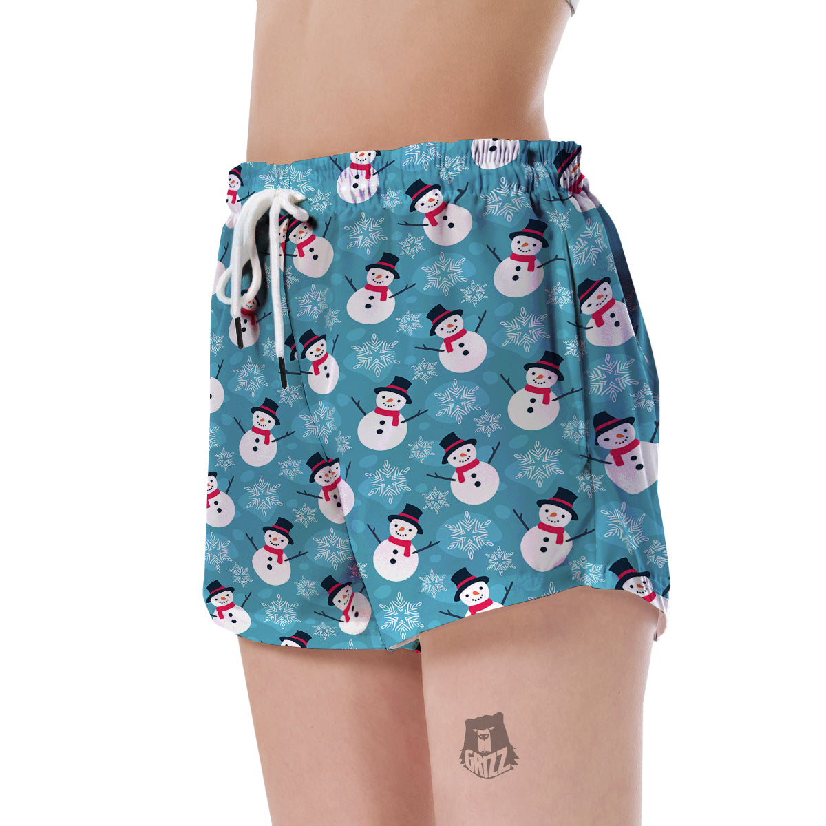 Snowflake Snowman Pattern Print Women's Shorts-grizzshop