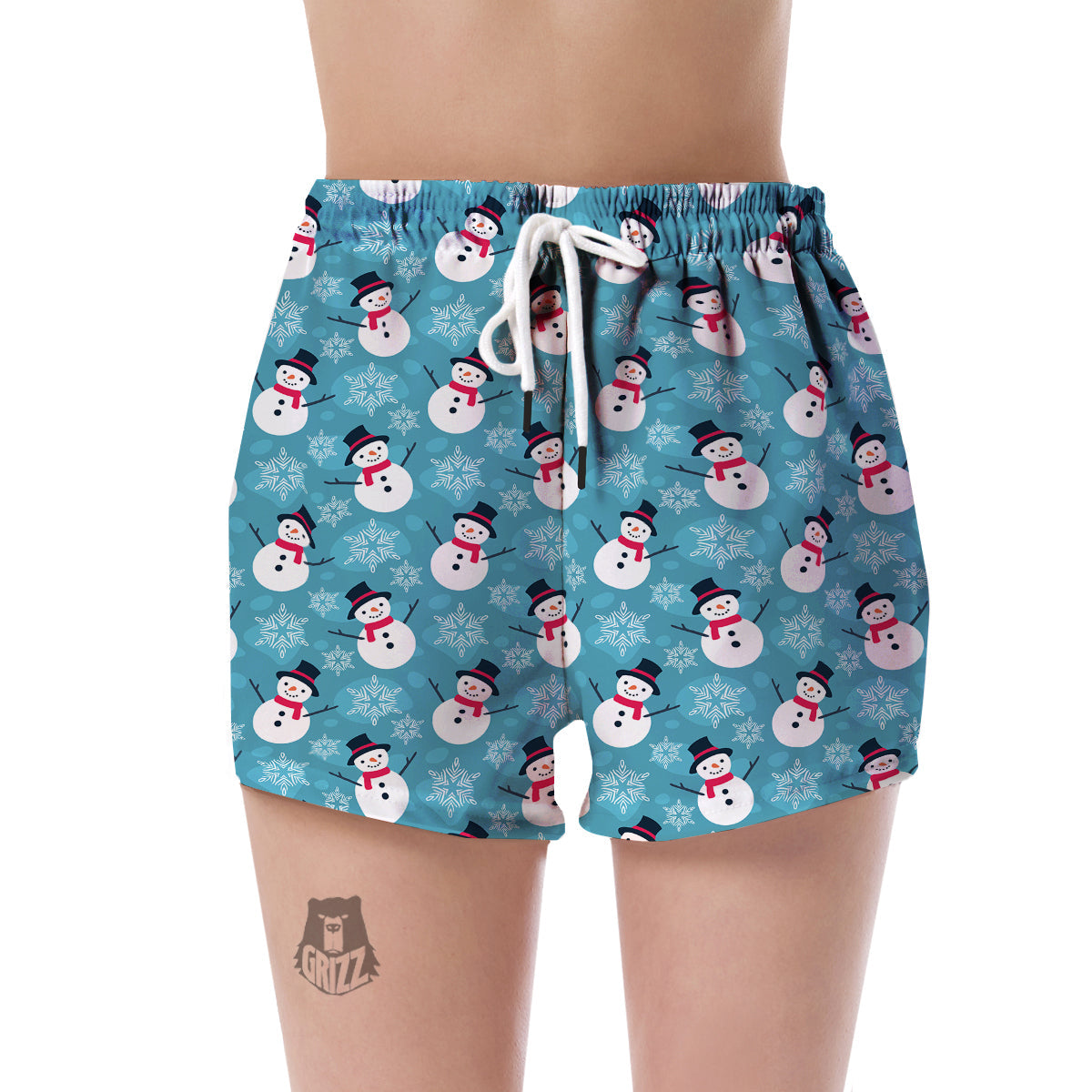 Snowflake Snowman Pattern Print Women's Shorts-grizzshop