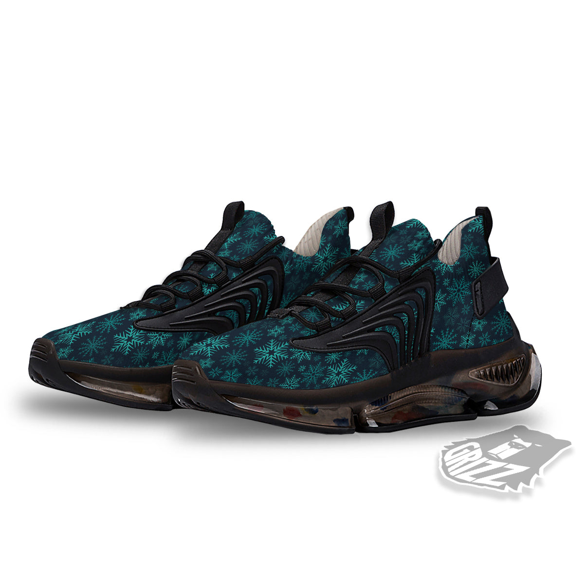 Snowflake Turquoise Print Pattern Black Gym Shoes-grizzshop