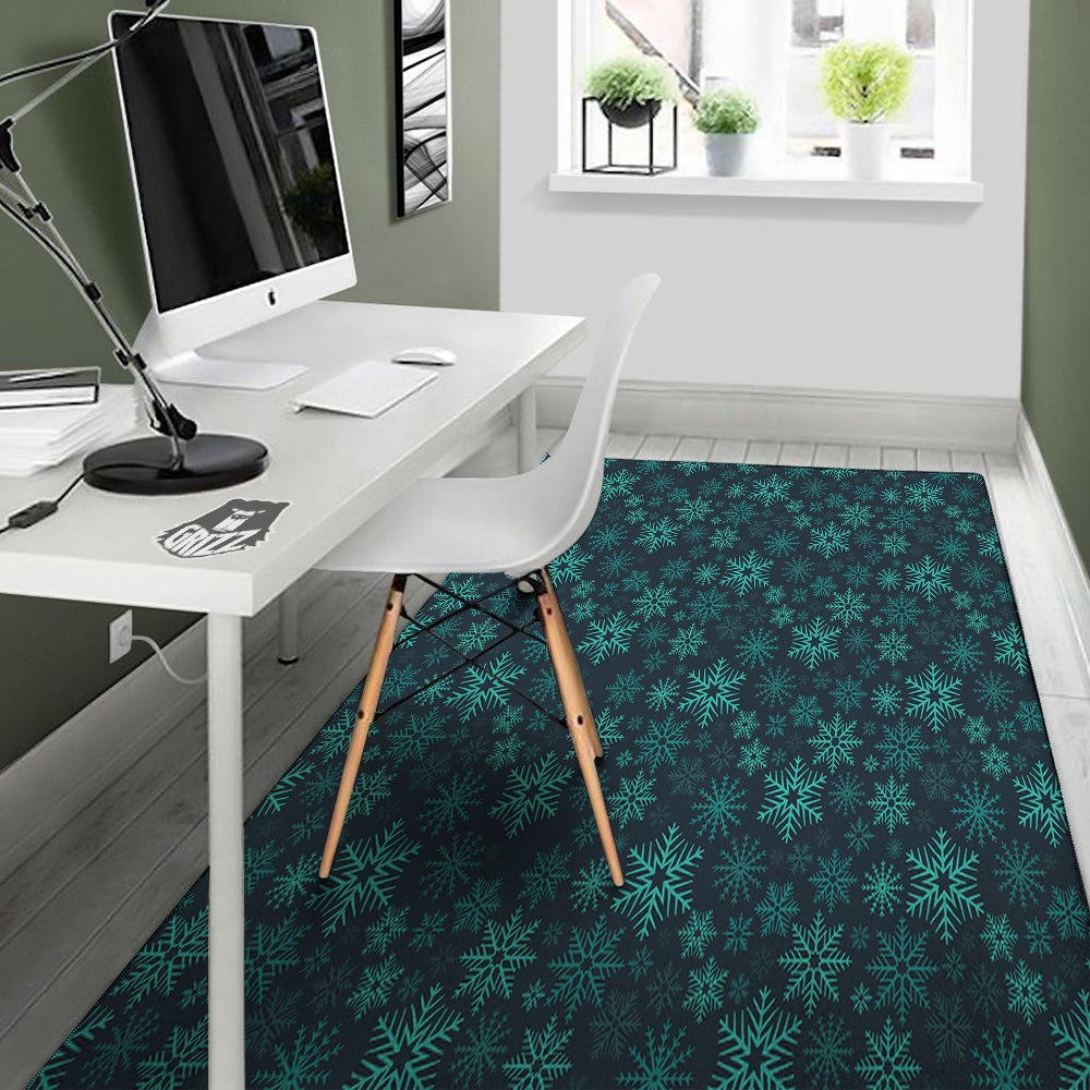 Snowflake Turquoise Print Pattern Floor Mat-grizzshop