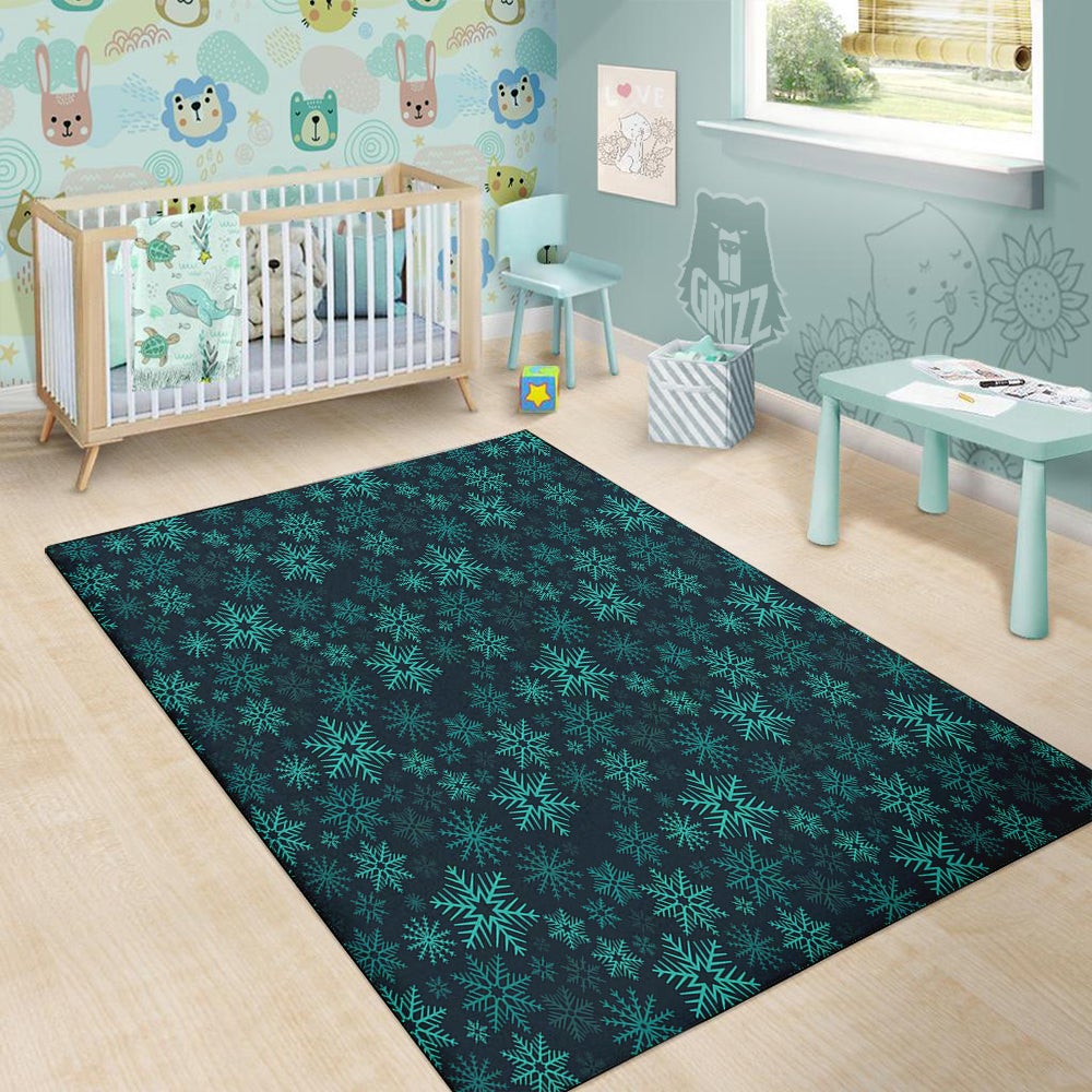 Snowflake Turquoise Print Pattern Floor Mat-grizzshop