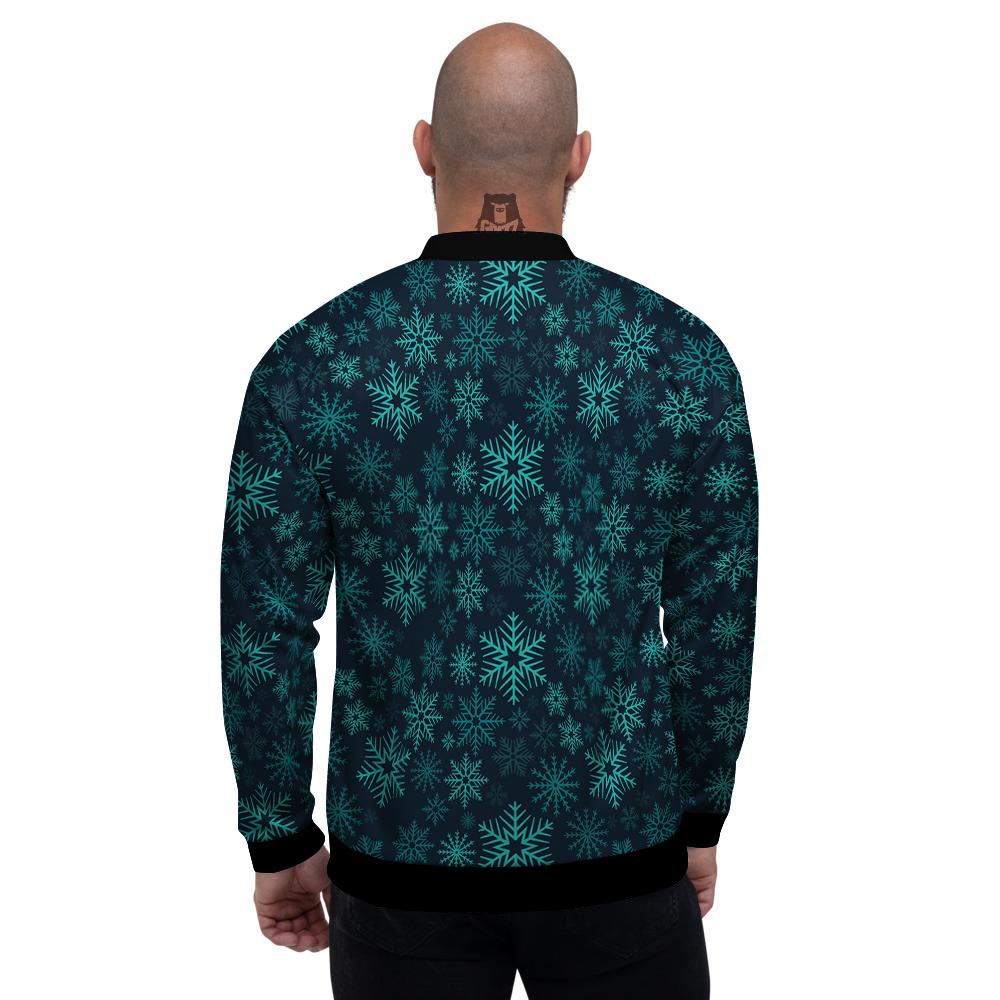 Snowflake Turquoise Print Pattern Men's Bomber Jacket-grizzshop