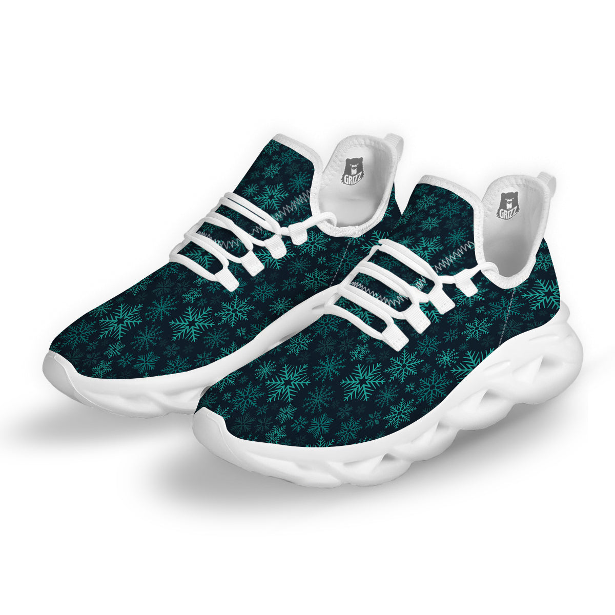 Snowflake Turquoise Print Pattern White Running Shoes-grizzshop