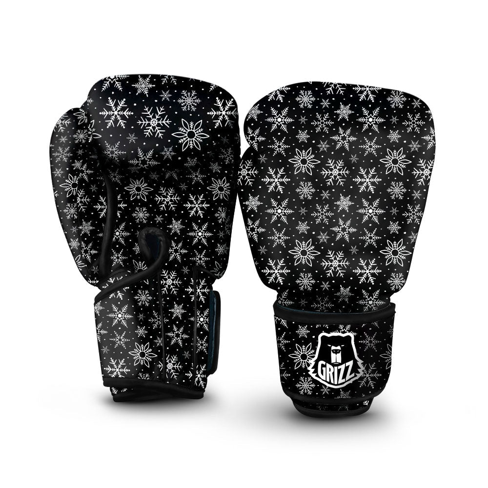 Snowflake White And Black Print Pattern Boxing Gloves-grizzshop