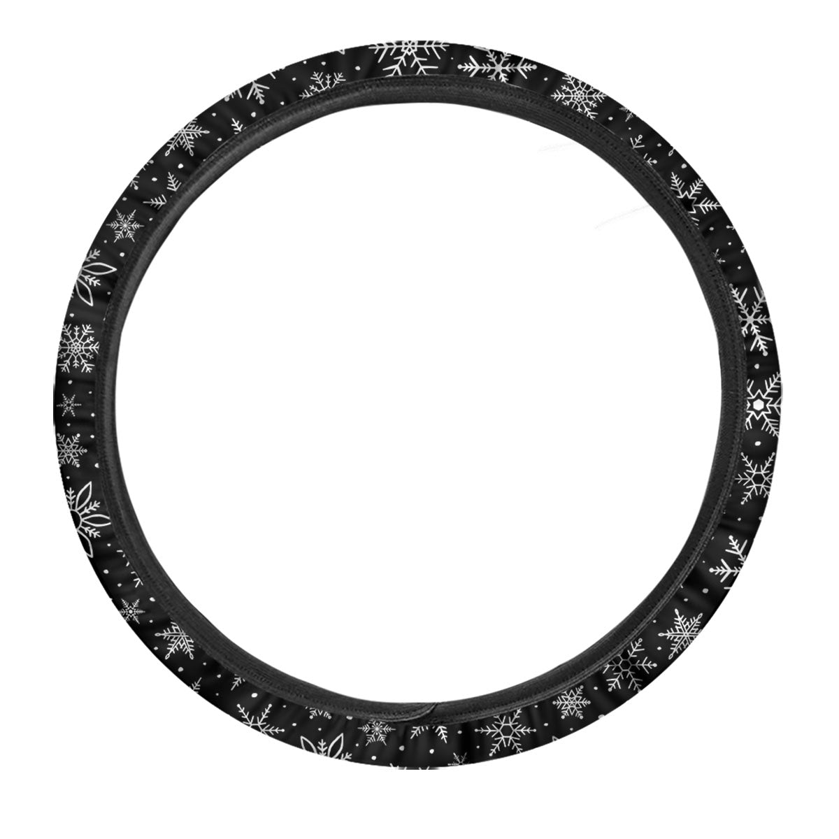 Snowflake White And Black Print Pattern Car Steering Wheel Cover-grizzshop