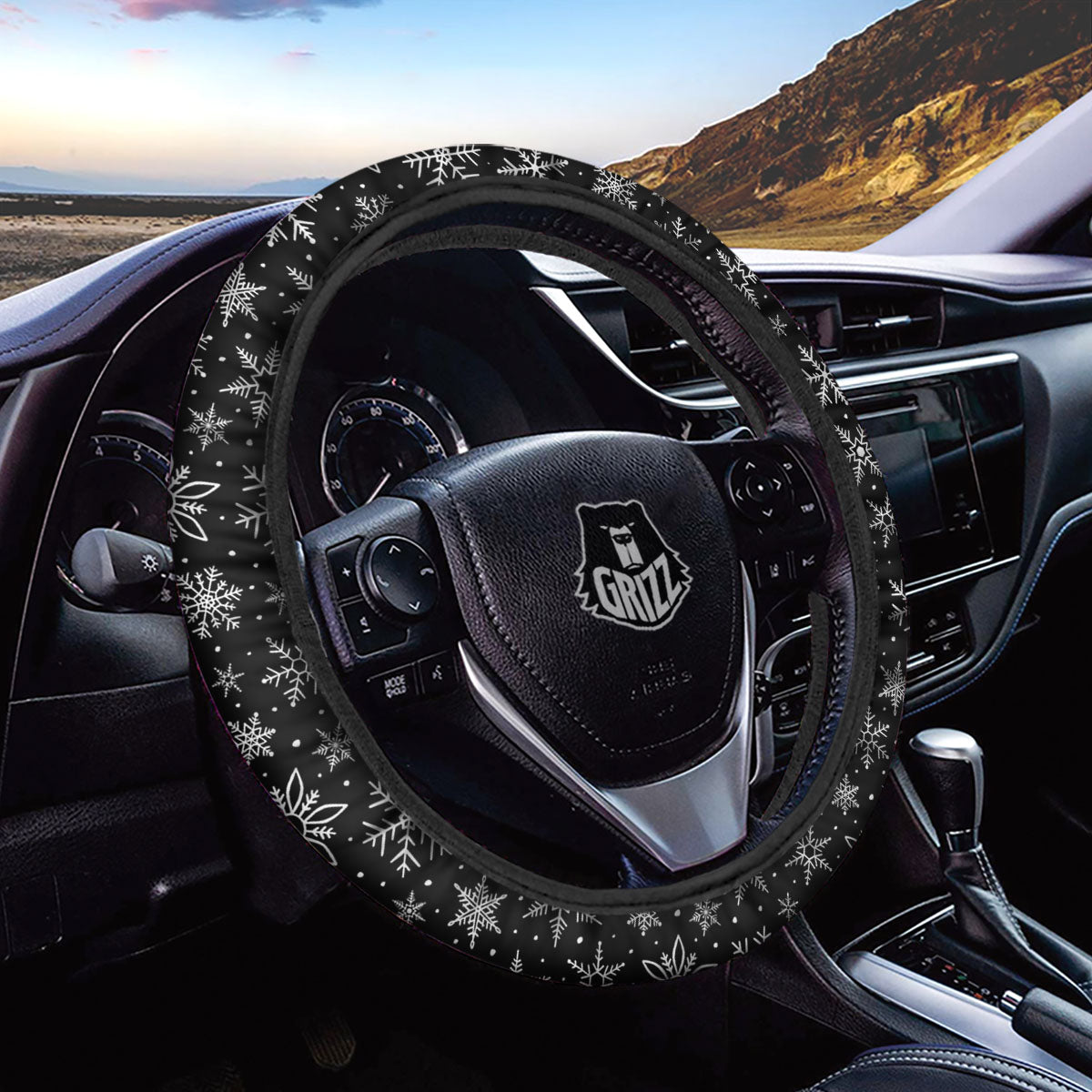 Snowflake White And Black Print Pattern Car Steering Wheel Cover-grizzshop