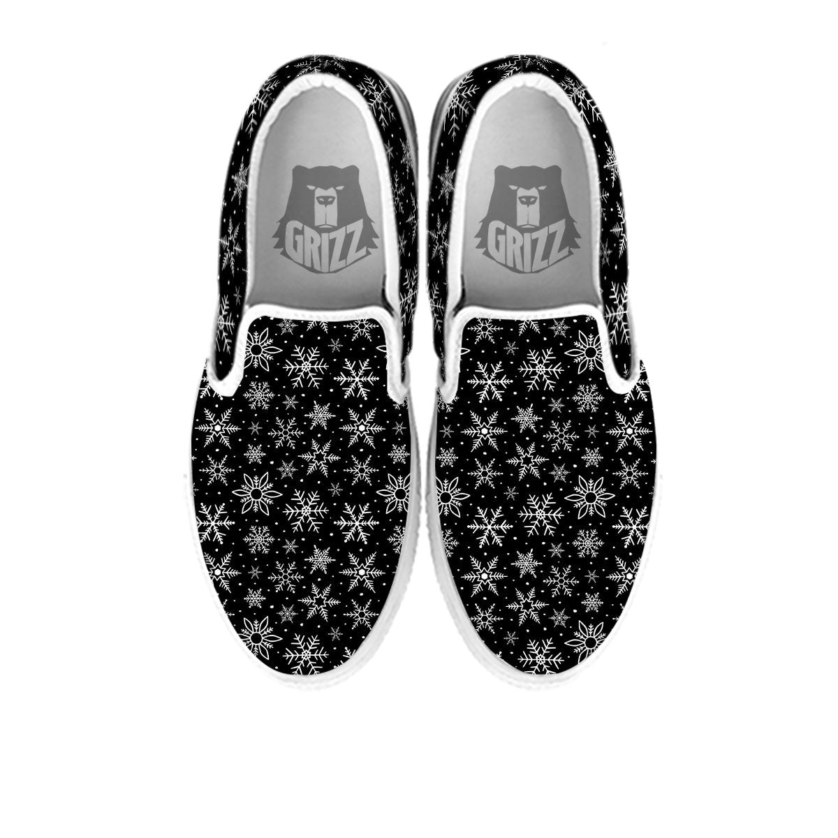 Snowflake White And Black Print Pattern White Slip On Shoes-grizzshop