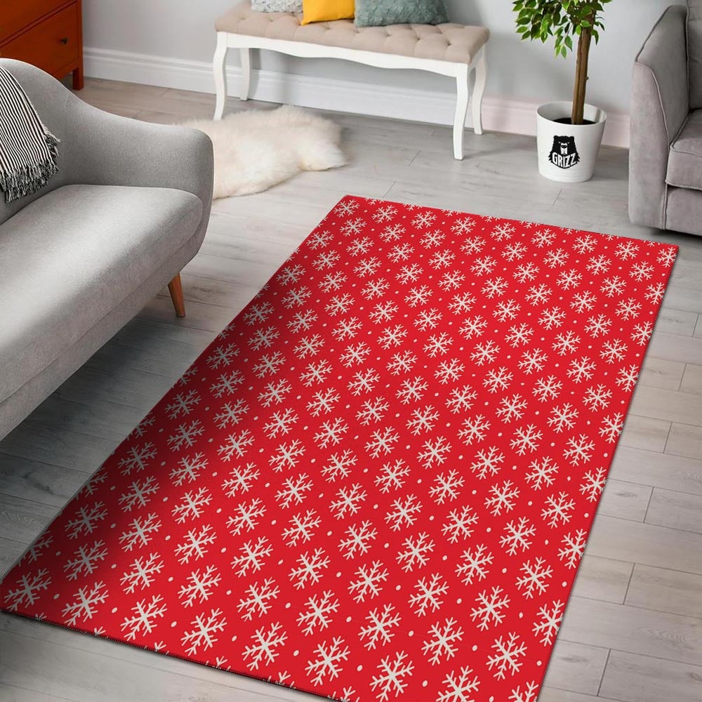 Snowflake White And Red Print Pattern Floor Mat-grizzshop