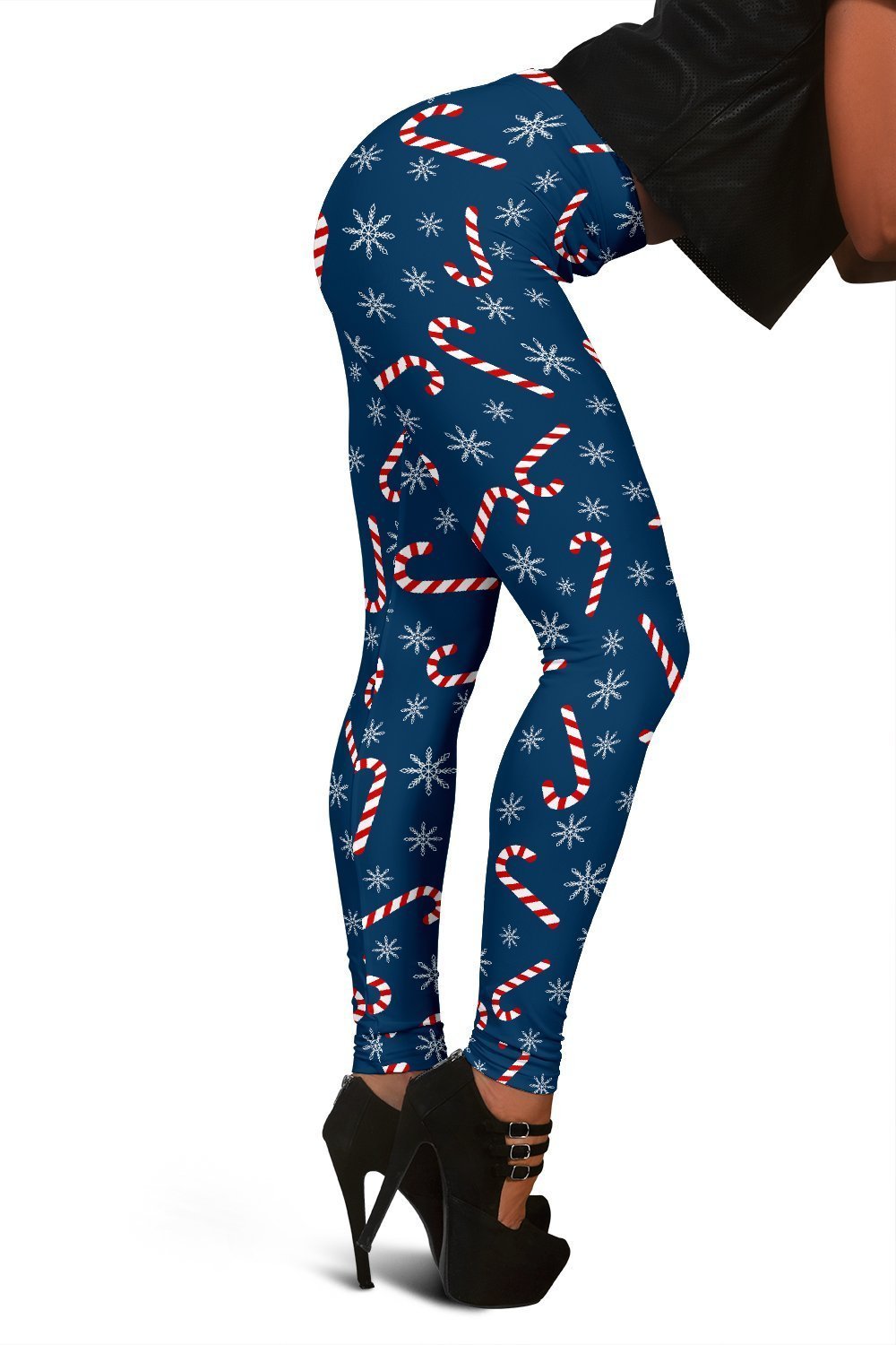 Snowflake Candy Cane Pattern Print Women Leggings-grizzshop