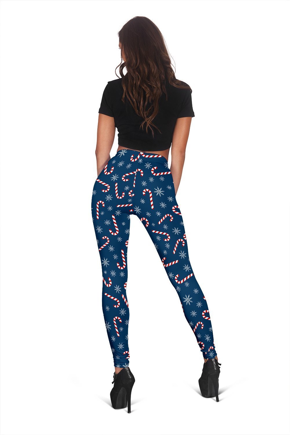 Snowflake Candy Cane Pattern Print Women Leggings-grizzshop
