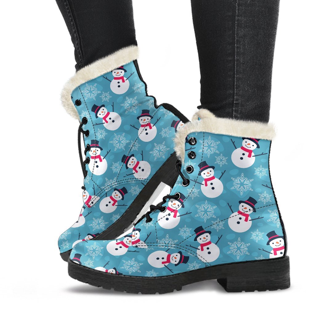 Snowflake Snowman Pattern Print Comfy Winter Boots-grizzshop