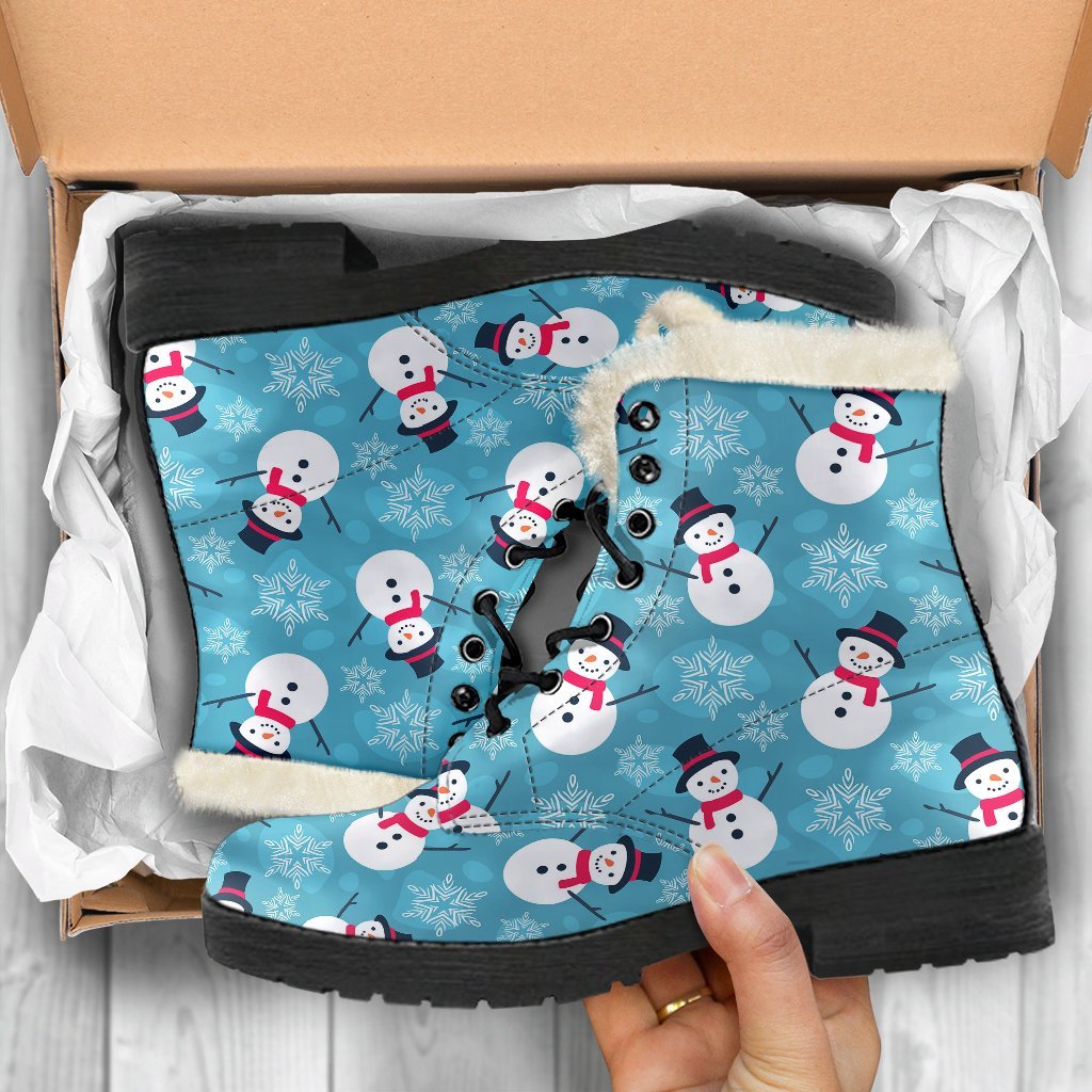 Snowflake Snowman Pattern Print Comfy Winter Boots-grizzshop