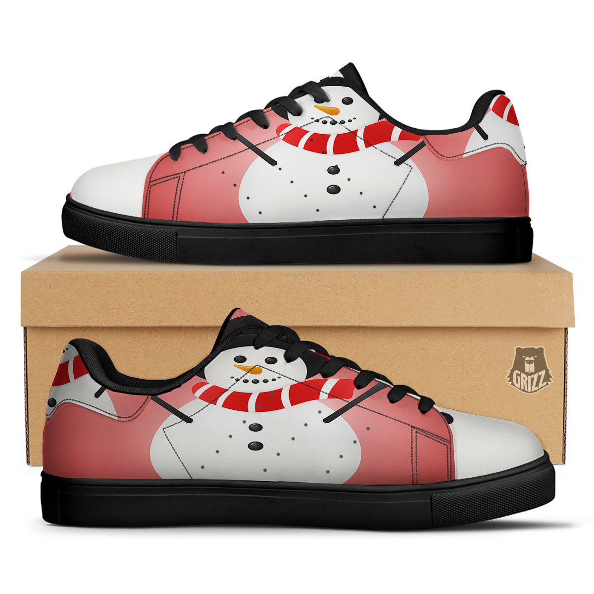 Snowman Cute Print Black Low Top Sneakers-grizzshop