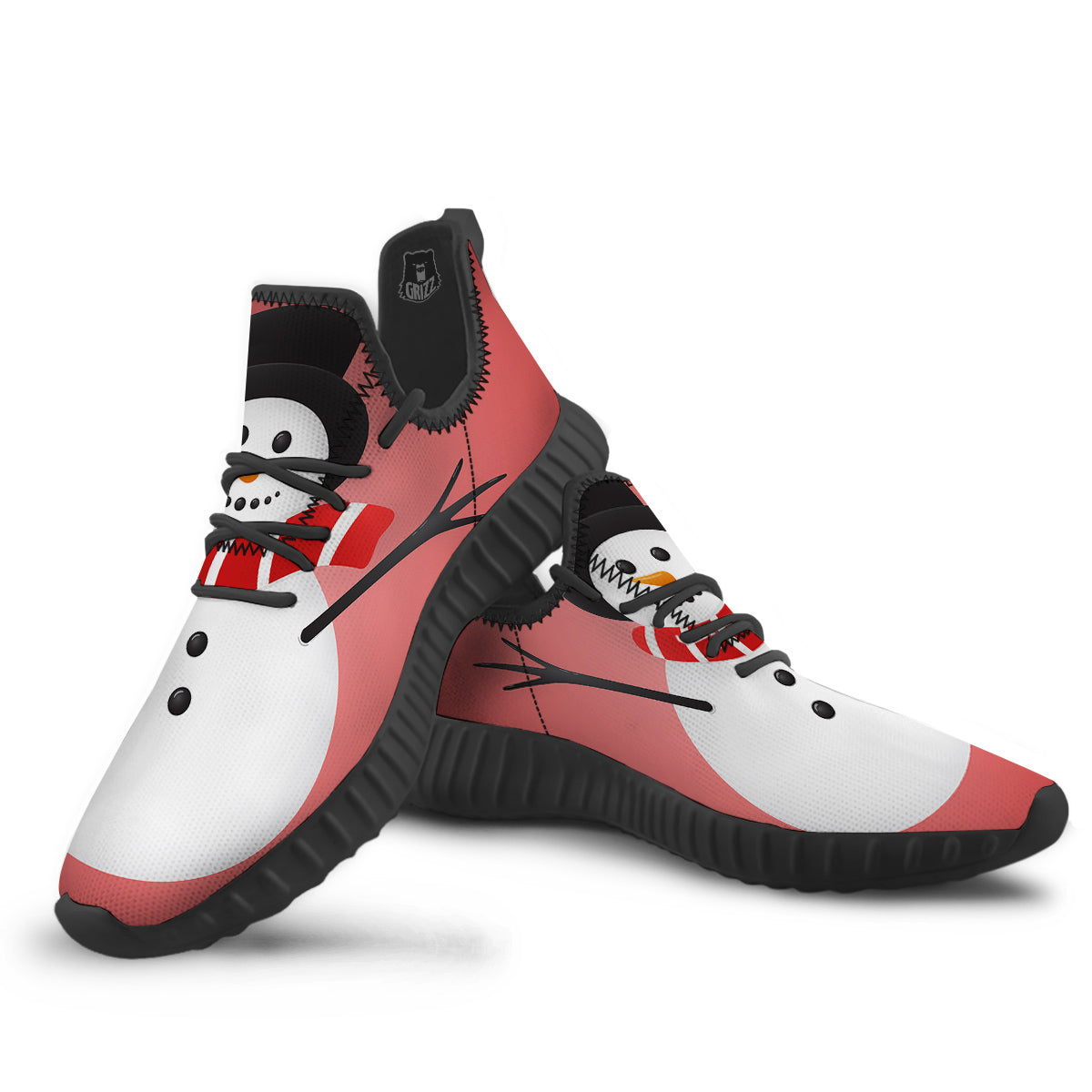 Snowman Cute Print Black Walking Shoes-grizzshop