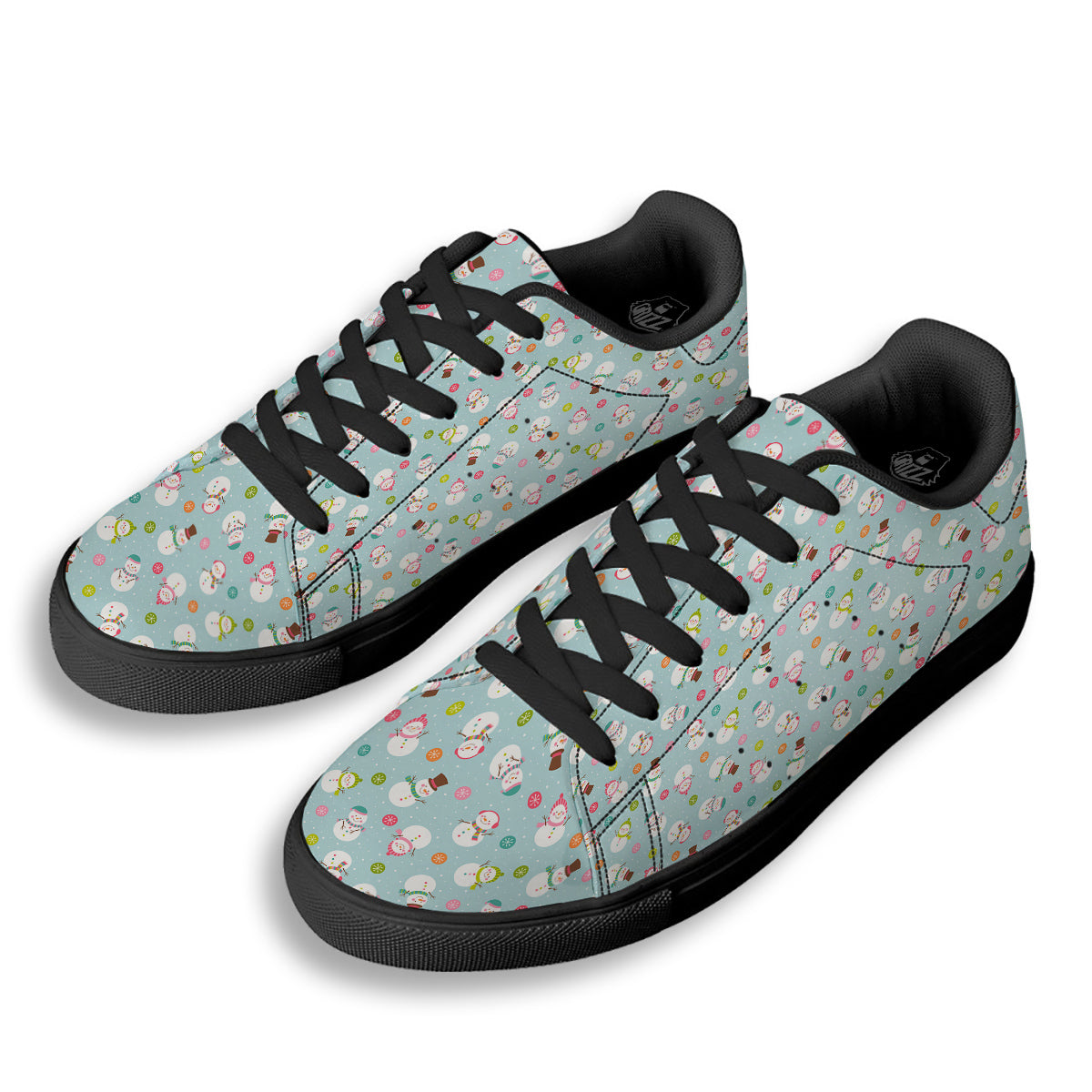 Snowman Cute Print Pattern Black Low Top Sneakers-grizzshop