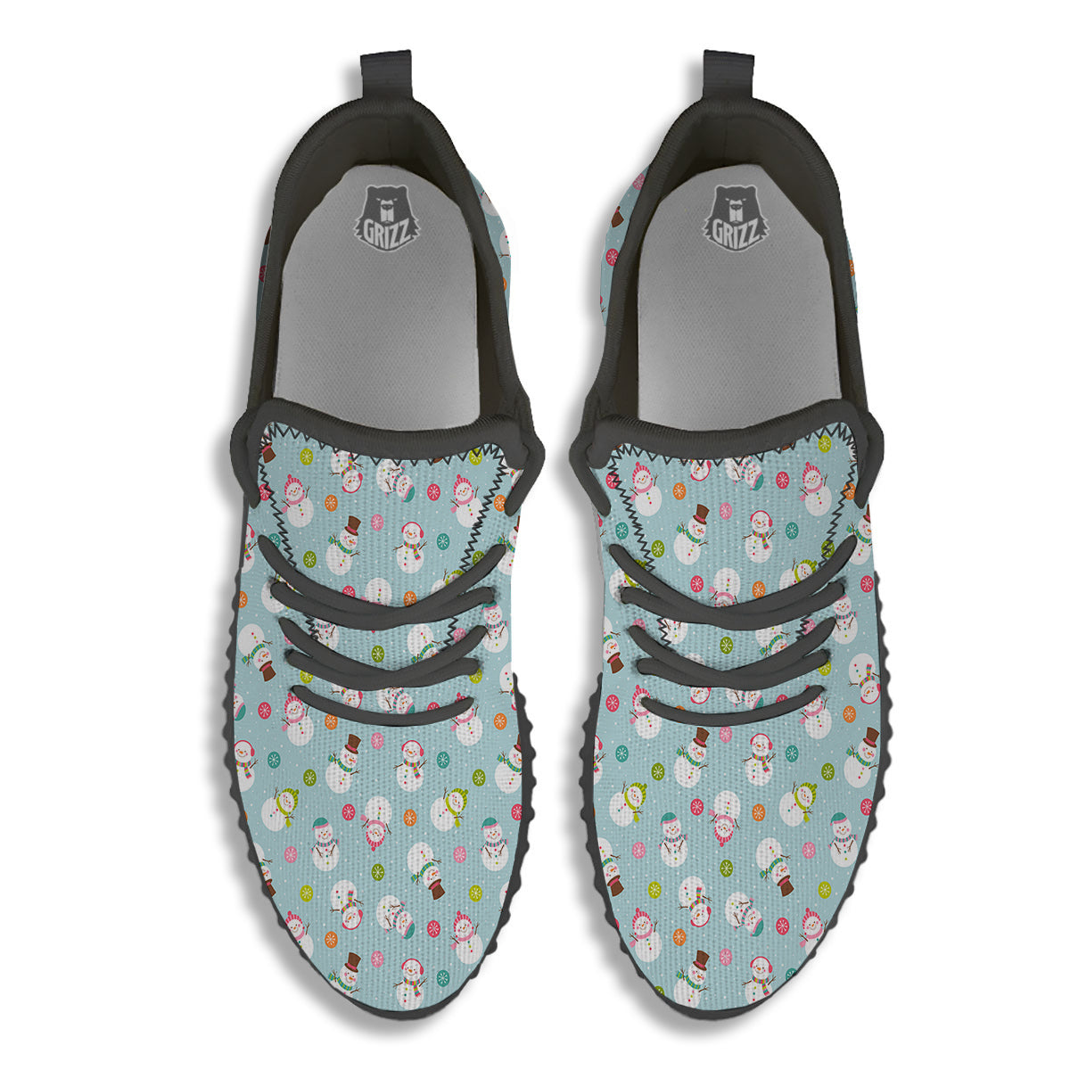 Snowman Cute Print Pattern Black Walking Shoes-grizzshop