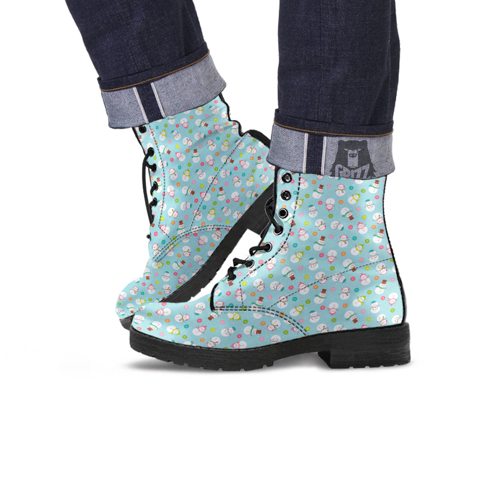 Snowman Cute Print Pattern Leather Boots-grizzshop