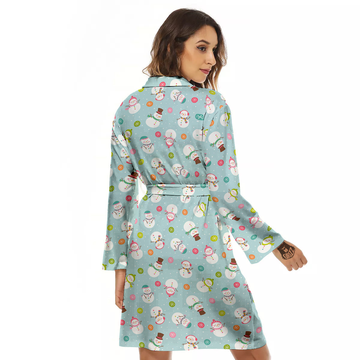 Snowman Cute Print Pattern Women's Robe-grizzshop