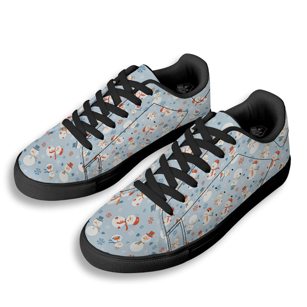 Snowman Holiday Print Pattern Black Low Top Sneakers-grizzshop