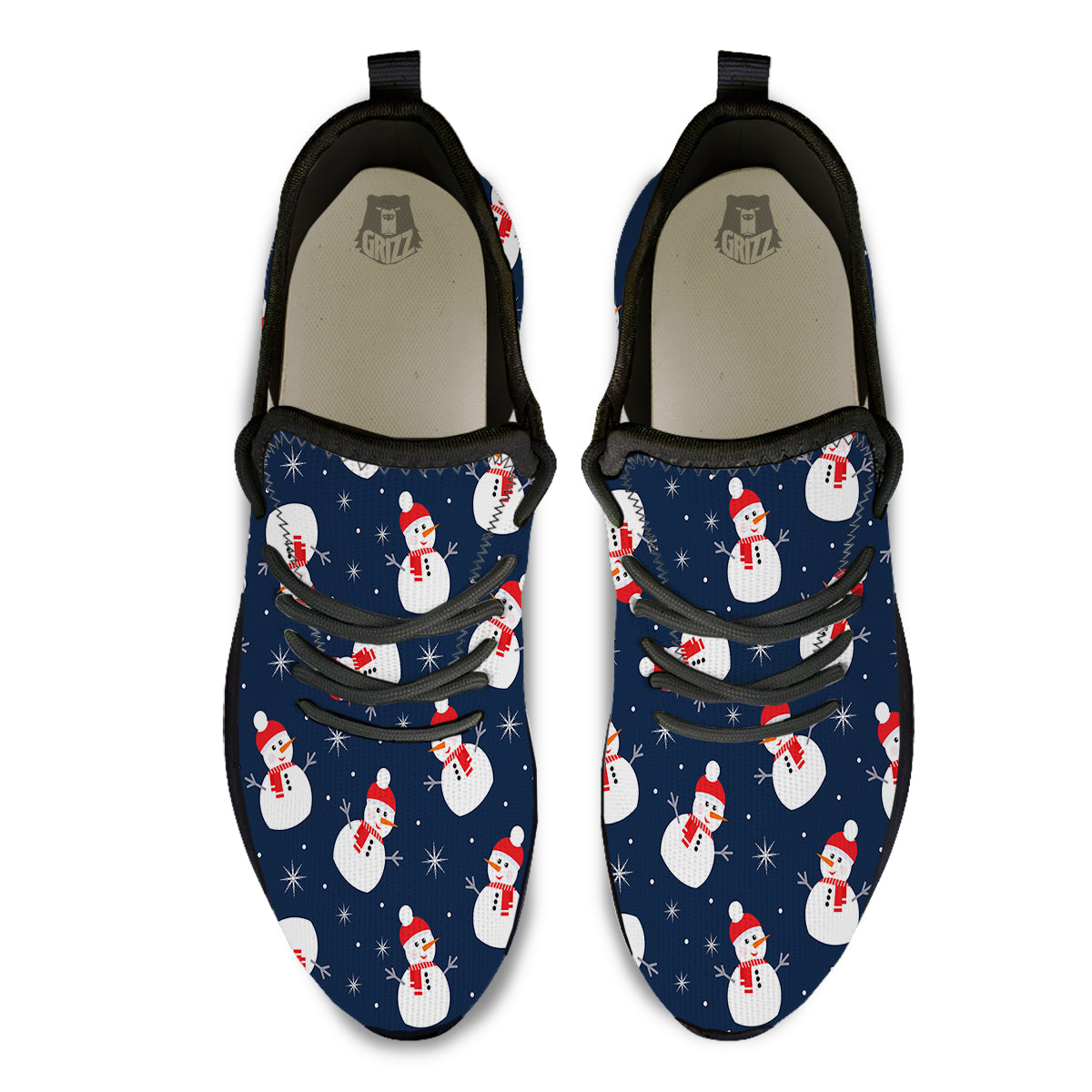 Snowman Print Pattern Black Athletic Shoes-grizzshop