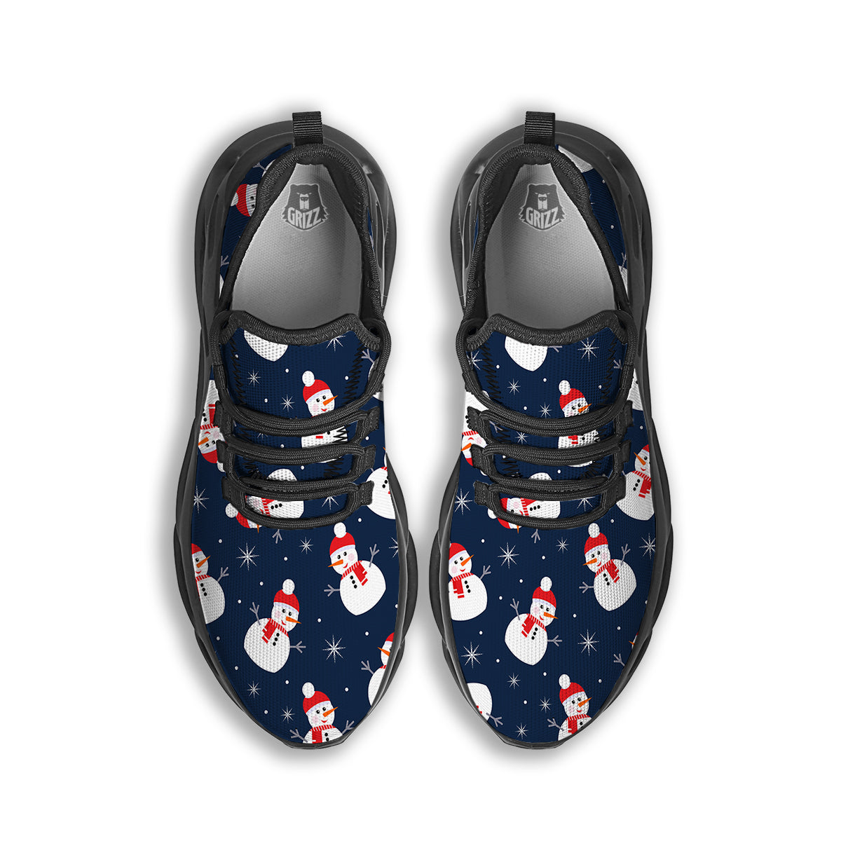 Snowman Print Pattern Black Running Shoes-grizzshop