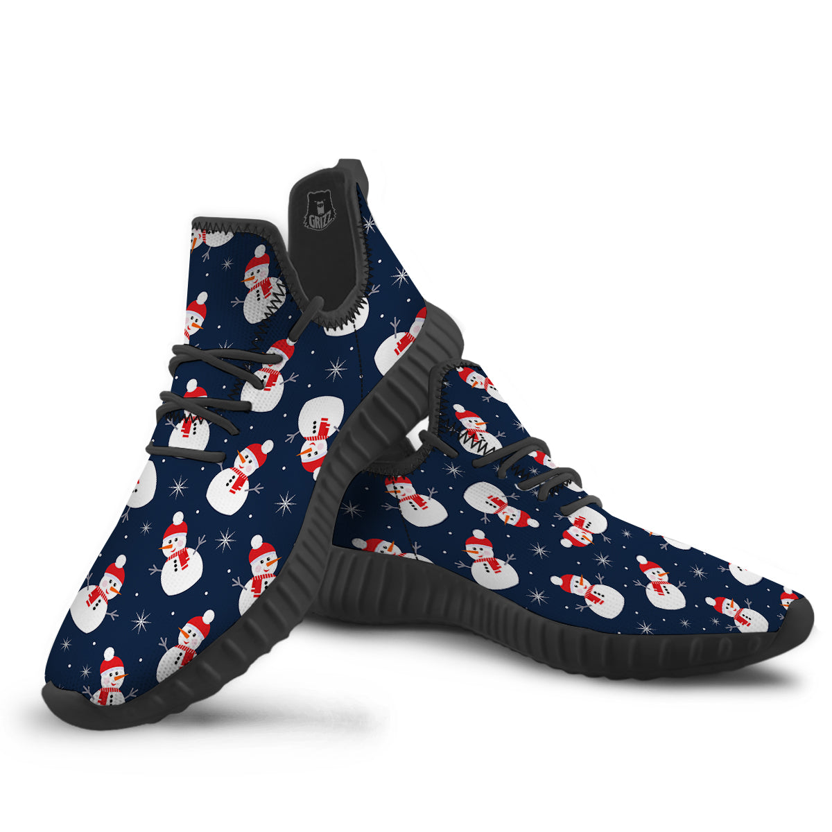Snowman Print Pattern Black Walking Shoes-grizzshop