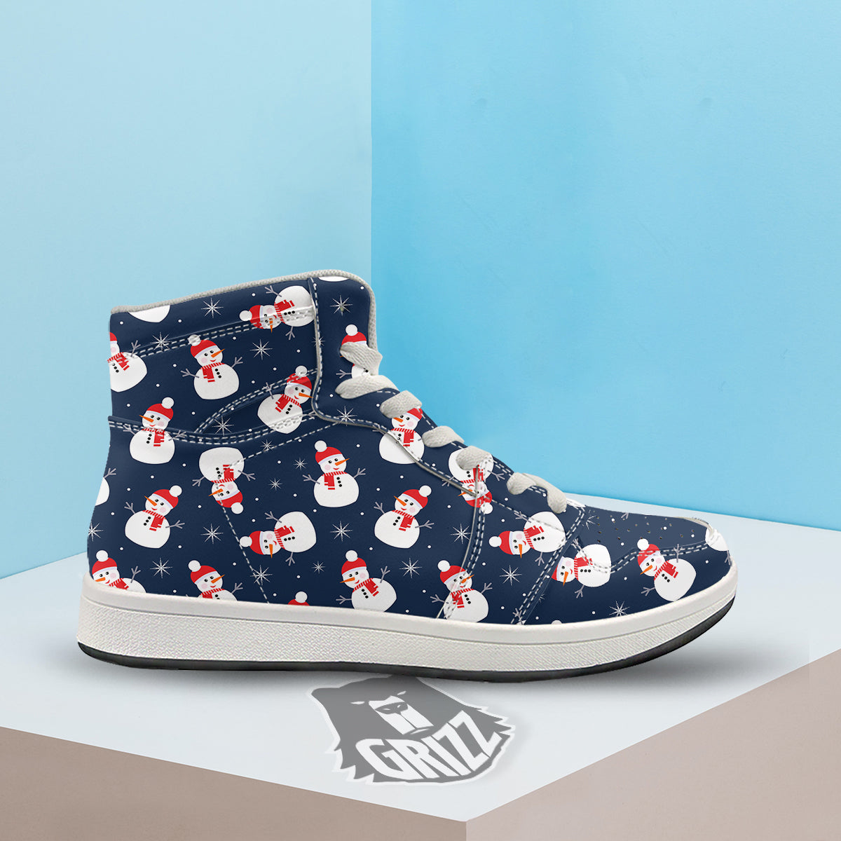 Snowman Print Pattern High Top Sneakers-grizzshop