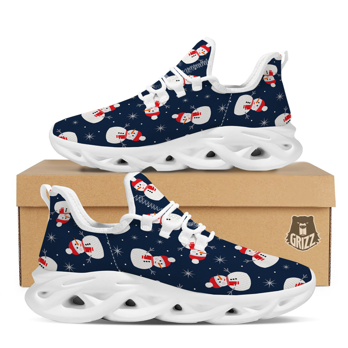 Snowman Print Pattern White Running Shoes-grizzshop