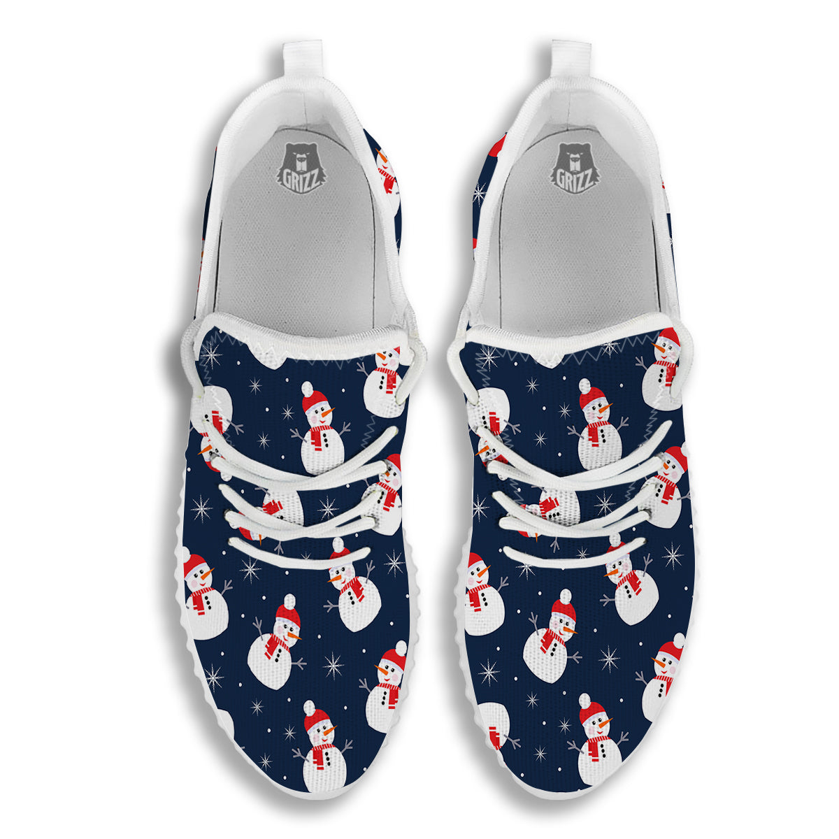 Snowman Print Pattern White Walking Shoes-grizzshop