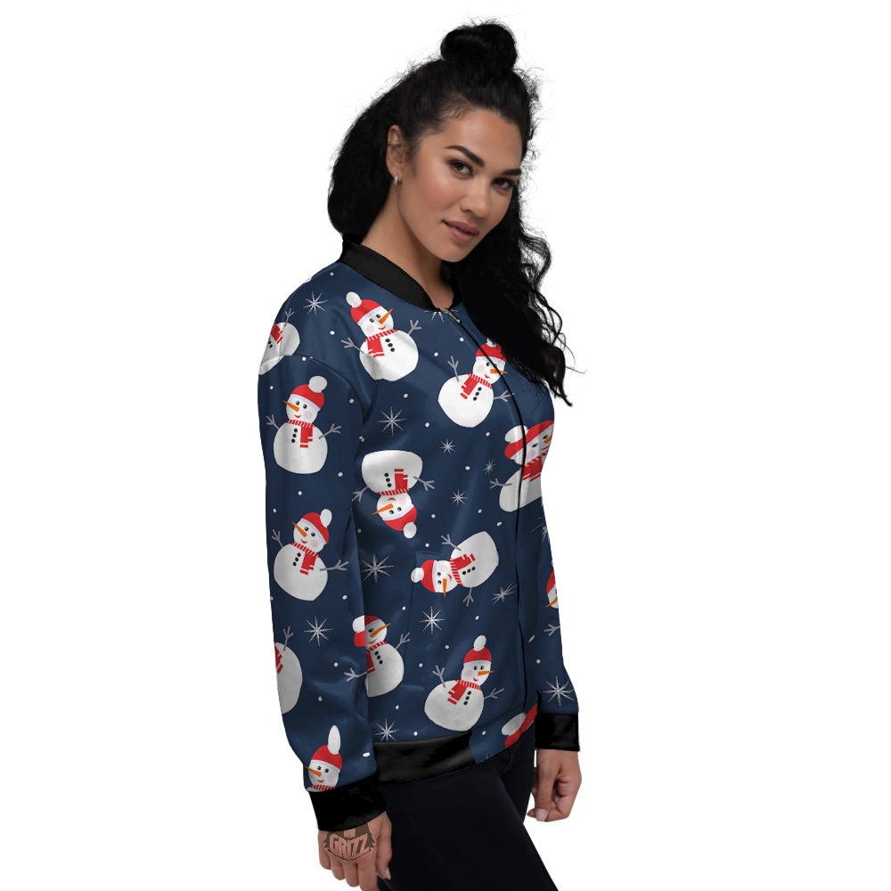 Snowman Print Pattern Women's Bomber Jacket-grizzshop