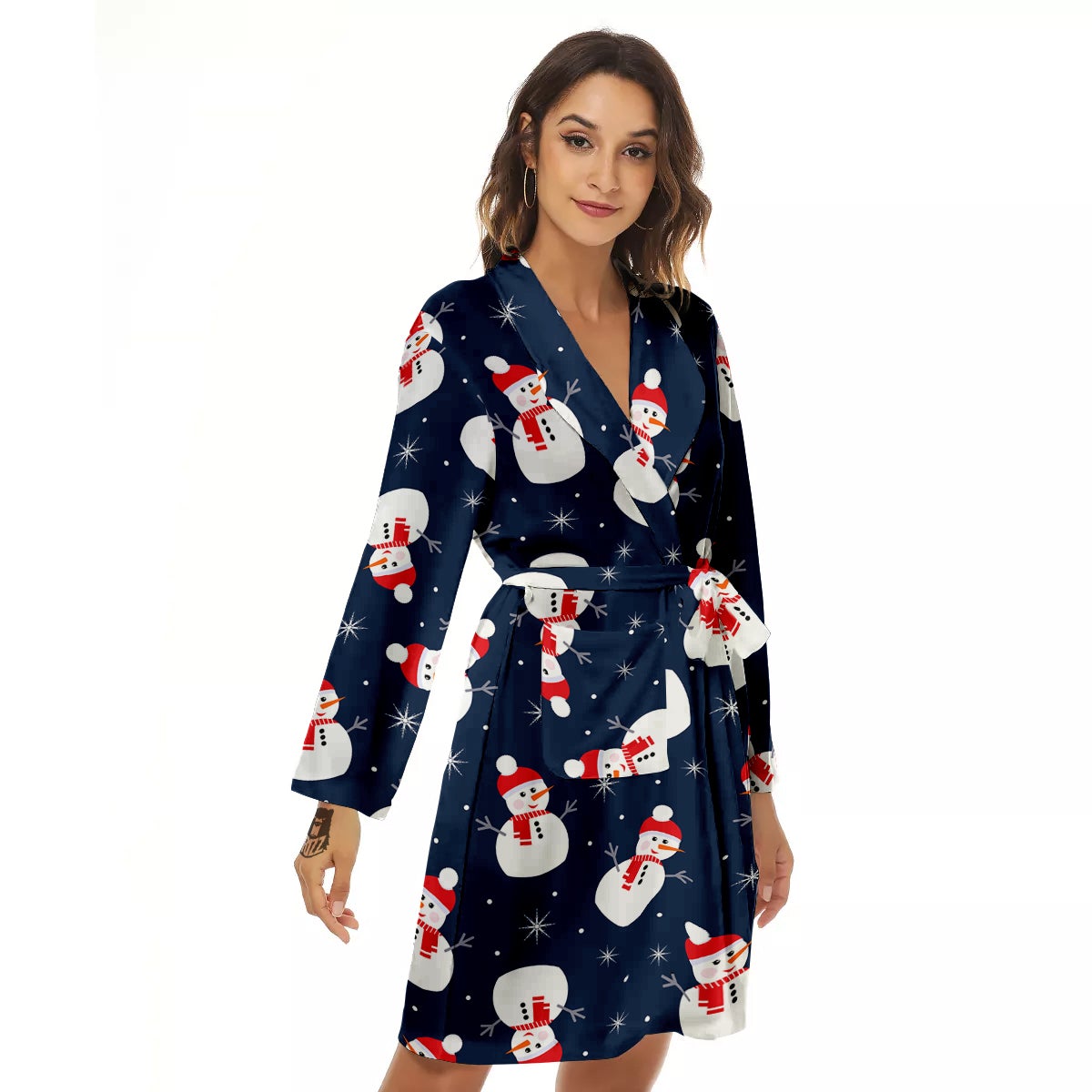Snowman Print Pattern Women's Robe-grizzshop