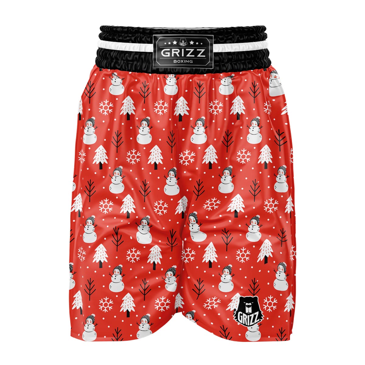 Snowman Red Print Pattern Boxing Shorts-grizzshop