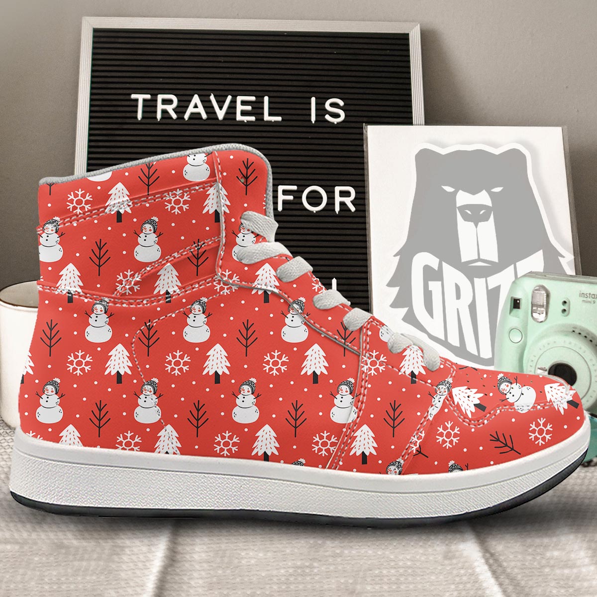 Snowman Red Print Pattern High Top Sneakers-grizzshop