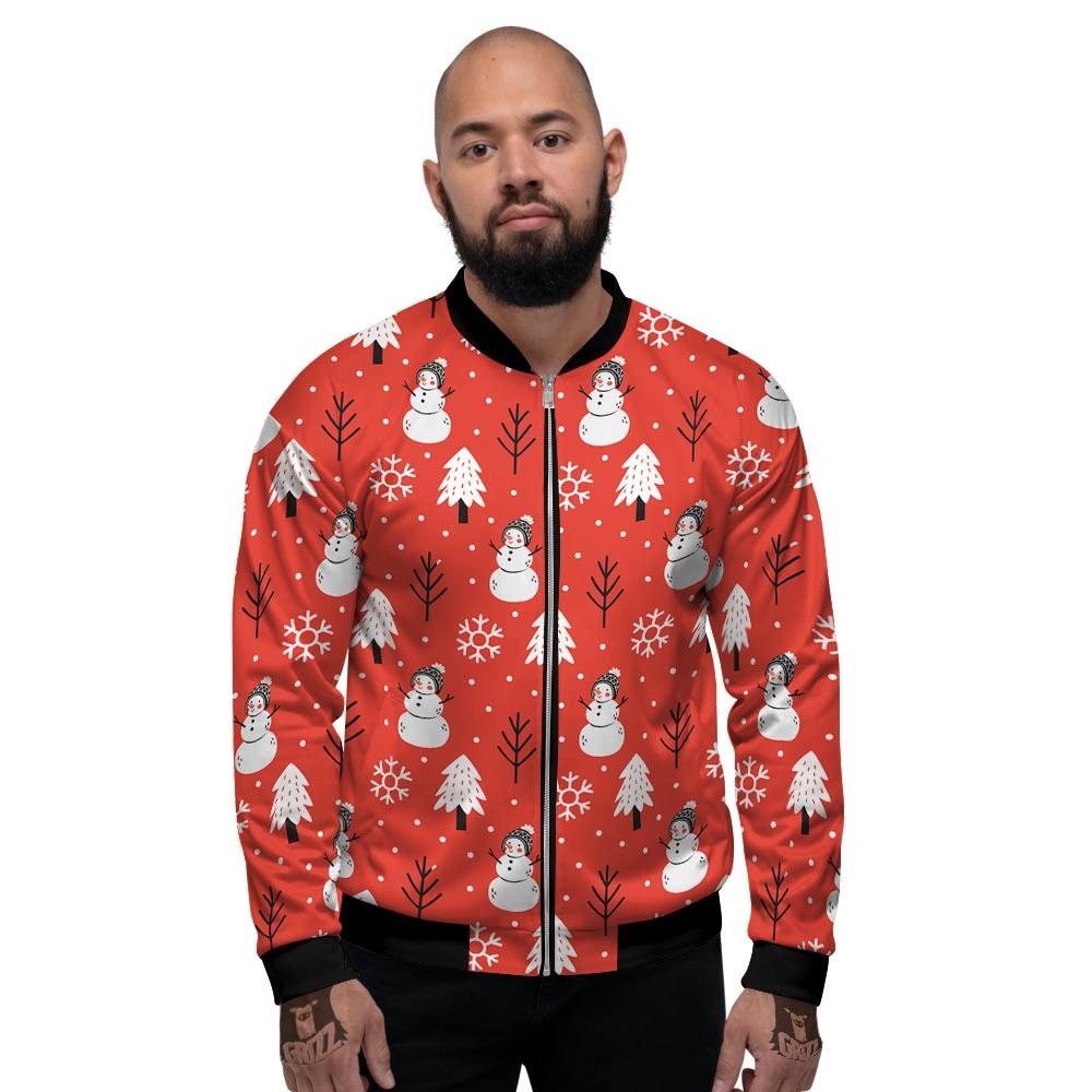 Snowman Red Print Pattern Men's Bomber Jacket-grizzshop