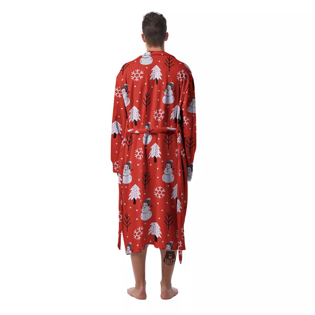 Snowman Red Print Pattern Men's Robe-grizzshop