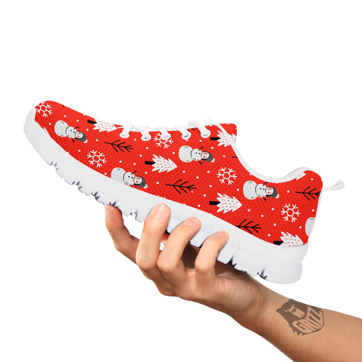 Snowman Red Print Pattern White Sneaker-grizzshop