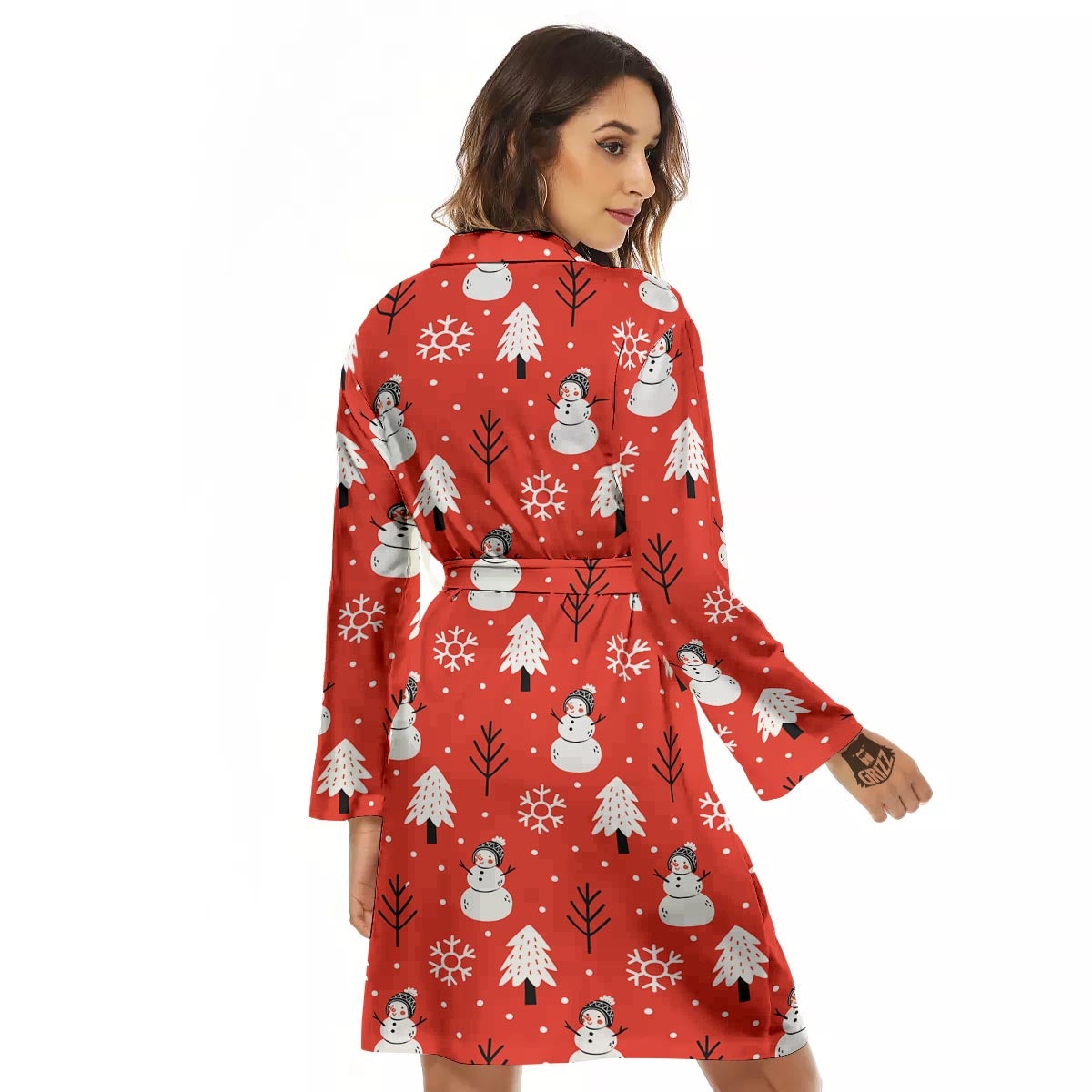 Snowman Red Print Pattern Women's Robe-grizzshop
