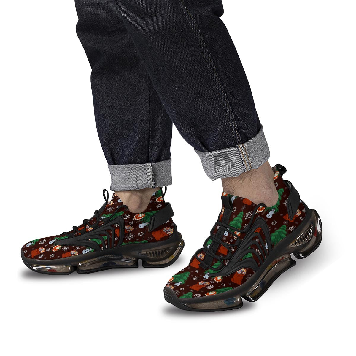 Snowman Santa Print Pattern Black Gym Shoes-grizzshop