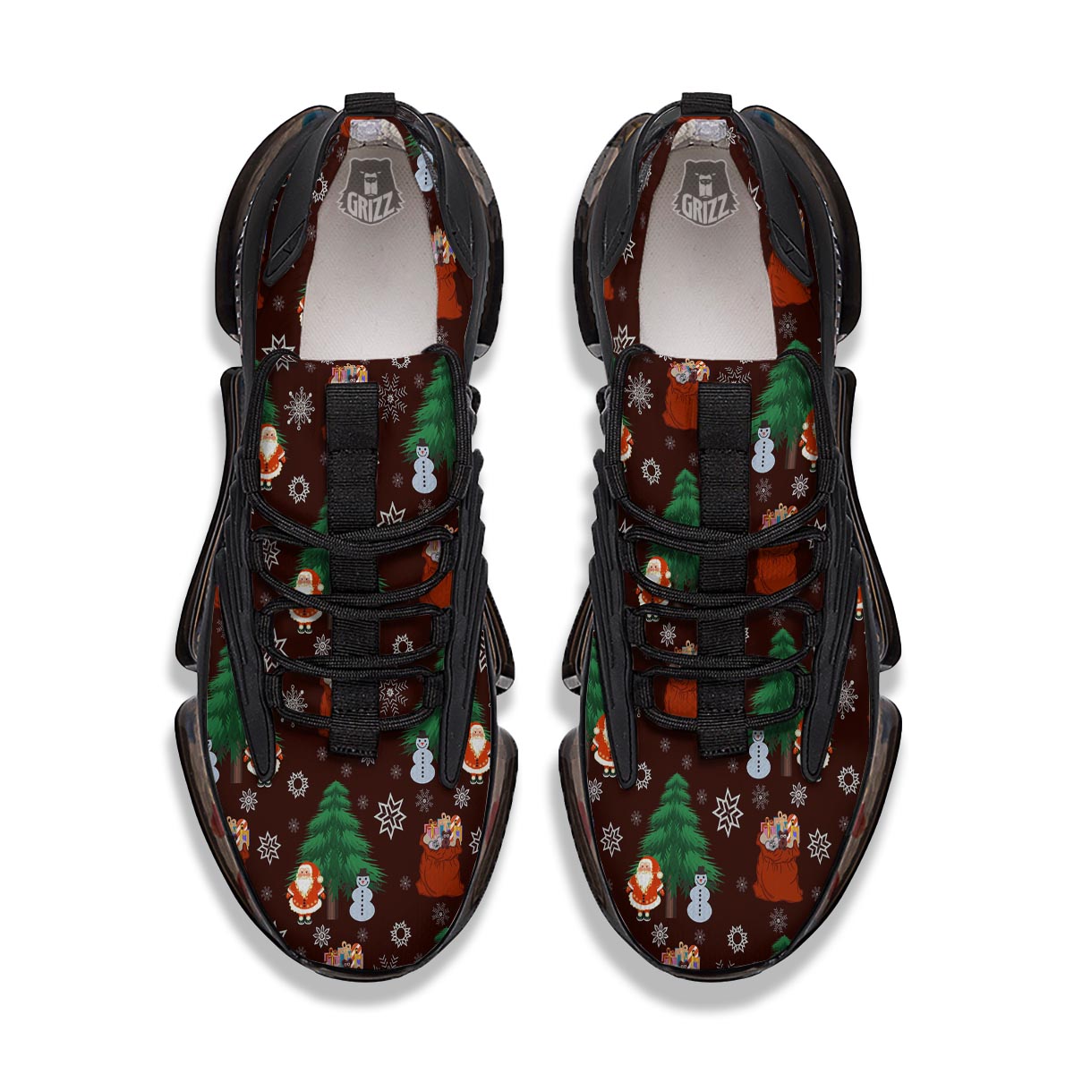 Snowman Santa Print Pattern Black Gym Shoes-grizzshop