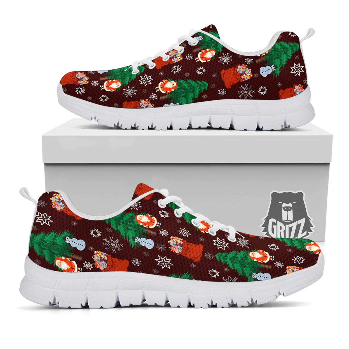 Snowman Santa Print Pattern White Sneaker-grizzshop